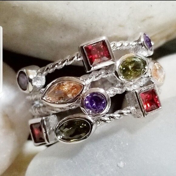 New Womens Multi Colored Cubic Zirconia Silver Ring - Picture 1 of 4